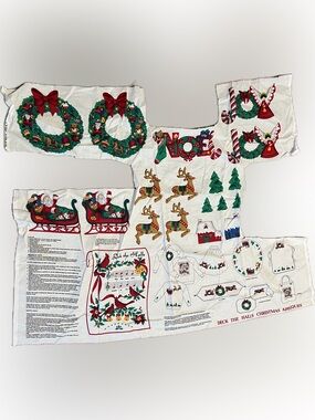 💥 Vintage Christmas Appliqué Deck The Halls Fabric Panel Holiday Designs